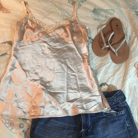 Sexy Satin Top with Lace Trim - Picture 2 of 5